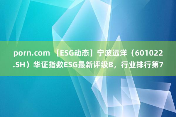 porn.com 【ESG动态】宁波远洋（601022.SH）华证指数ESG最新评级B，行业排行第7