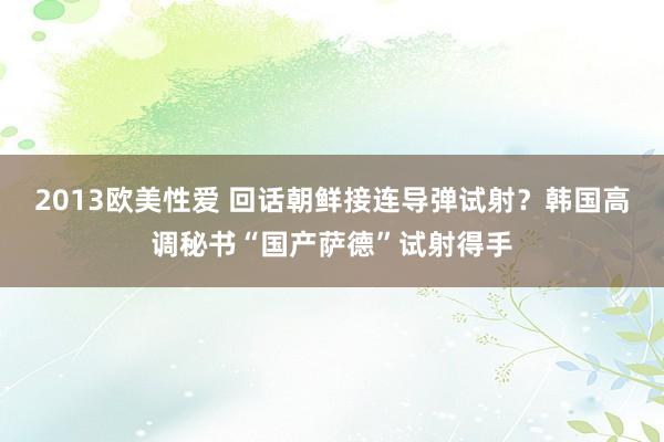 2013欧美性爱 回话朝鲜接连导弹试射？韩国高调秘书“国产萨德”试射得手