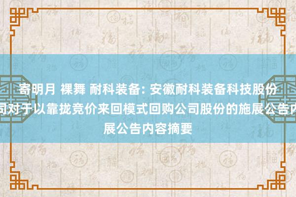 寄明月 裸舞 耐科装备: 安徽耐科装备科技股份有限公司对于以靠拢竞价来回模式回购公司股份的施展公告内容摘要