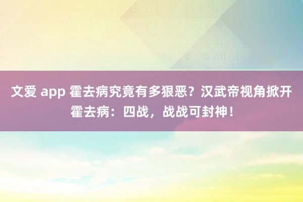 文爱 app 霍去病究竟有多狠恶？汉武帝视角掀开霍去病：四战，战战可封神！